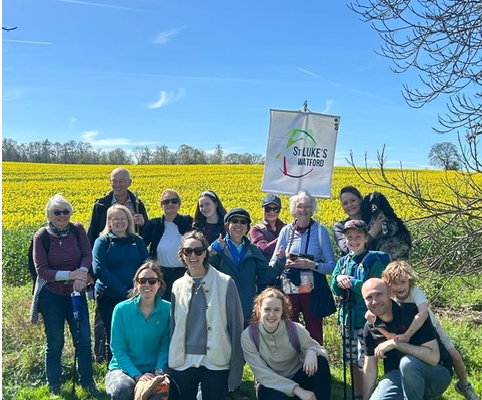 St Luke's Watford Pilgrims group photo on the way to St Albans Cathedral